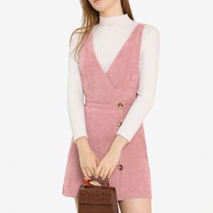 NWOT Allegra K Corduroy Mini V Neck Vintage A-line Bib Overall Pinaflare Dress